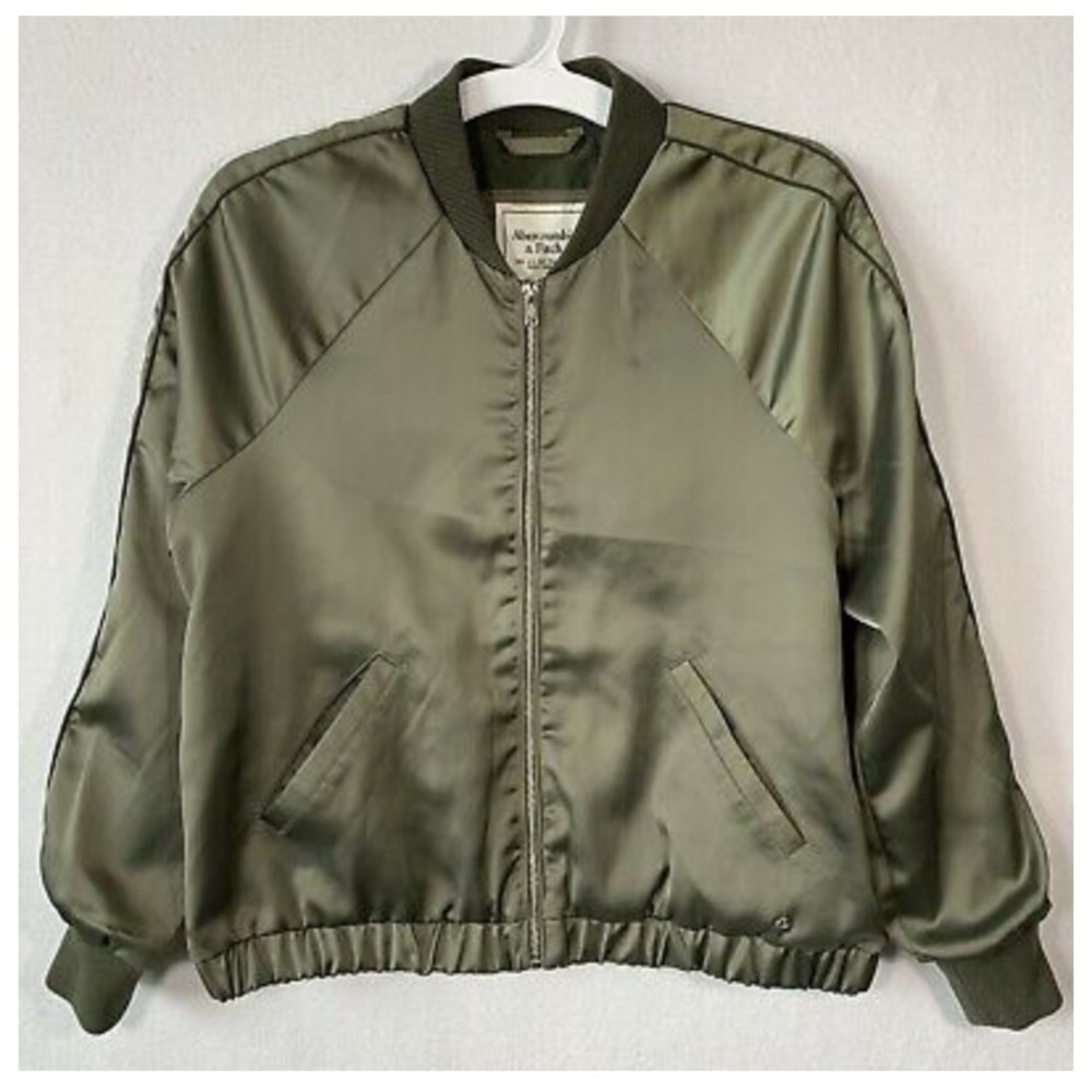 Olive Abercrombie & Fitch Satin Bomber Jacket